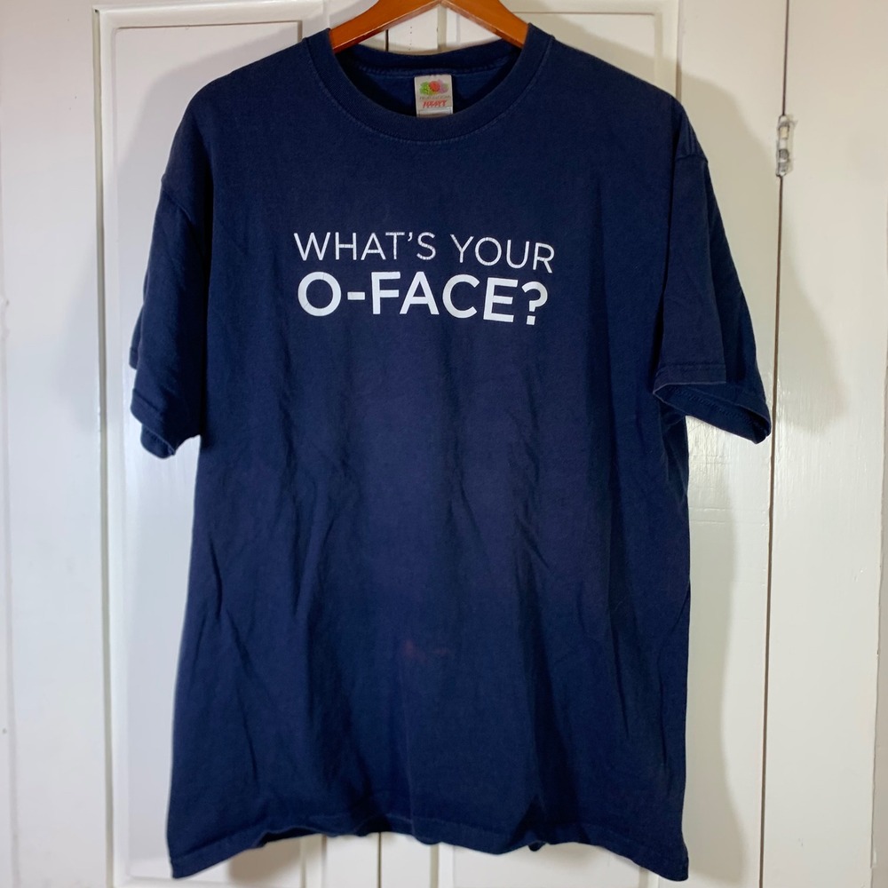 Three O Vodka Alcohol Whats Your O-Face Graphic T-Shirt Blue XL Cotton Bar Drink